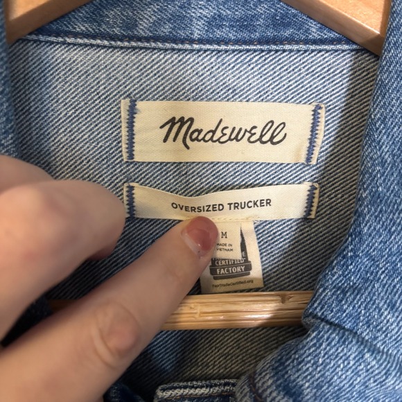 Madewell Women Oversized Trucker Jean Jacket Belted Sz Medium Denim Fall Preppy - Picture 5 of 13